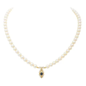 Collier Perle Or jaune Saphir, Diamant