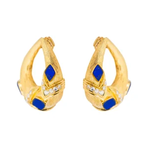 Boucles d'oreilles Clips Or jaune Diamant, Lapis lazuli