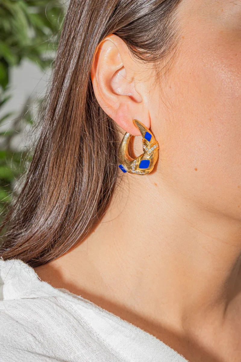 Boucles d'oreilles Clips Or jaune Diamant, Lapis lazuli – Image 3
