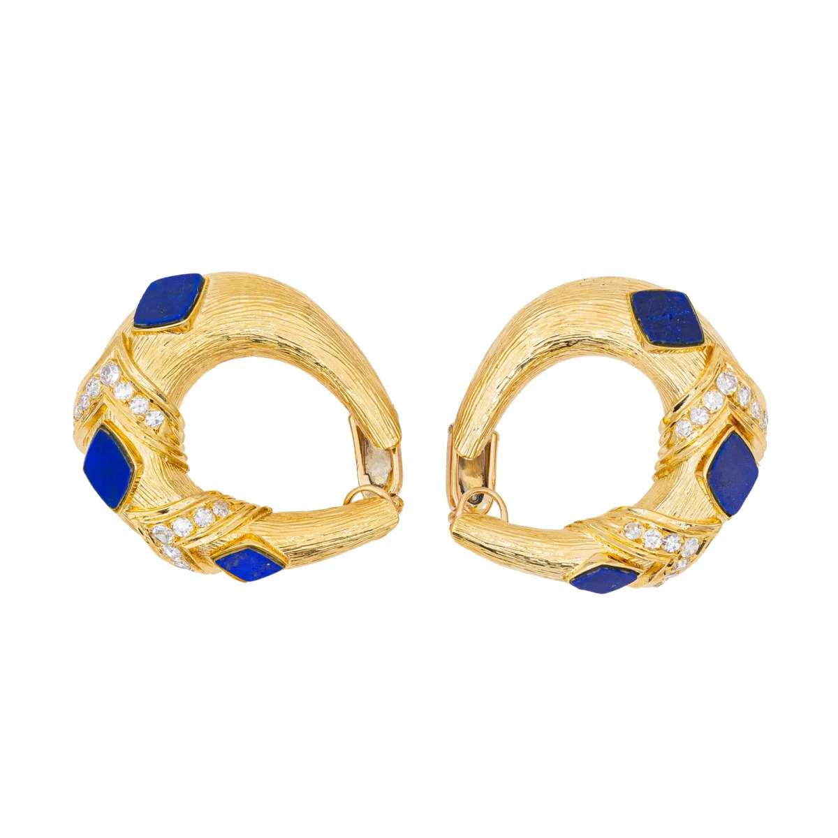 Boucles d'oreilles Clips Or jaune Diamant, Lapis lazuli – Image 4
