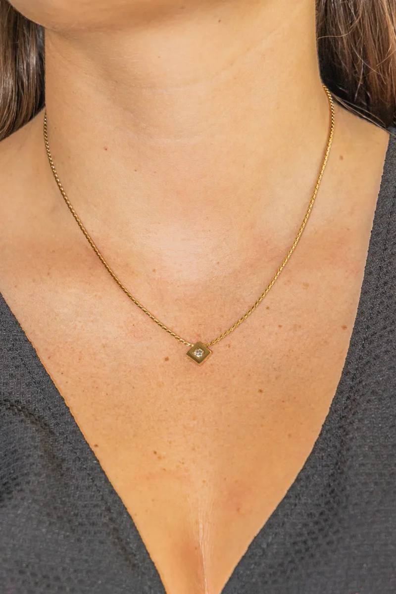 Collier Solitaire Or jaune Diamant – Image 3