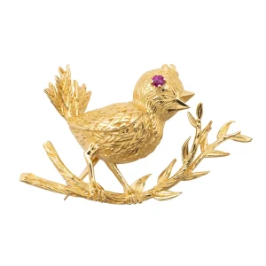 Boucheron Broche Oiseau  Or jaune Rubis