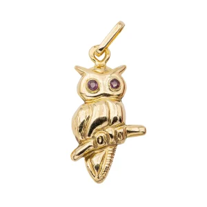 Pendentif Hibou Or jaune Rubis