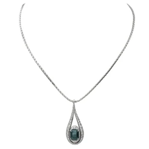 Collier Pendentif Or blanc Saphir, Diamant