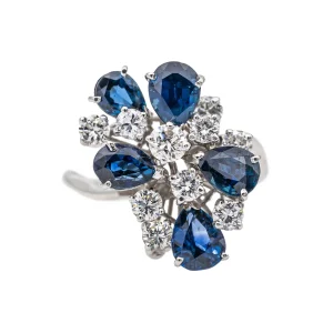 Bague Cocktail Or blanc Diamant, Saphir