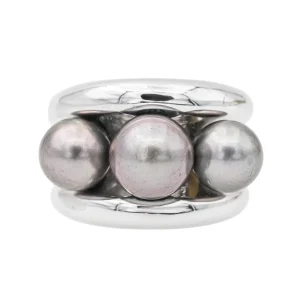 Poiray Bague Cocktail Fidji Or blanc Perle