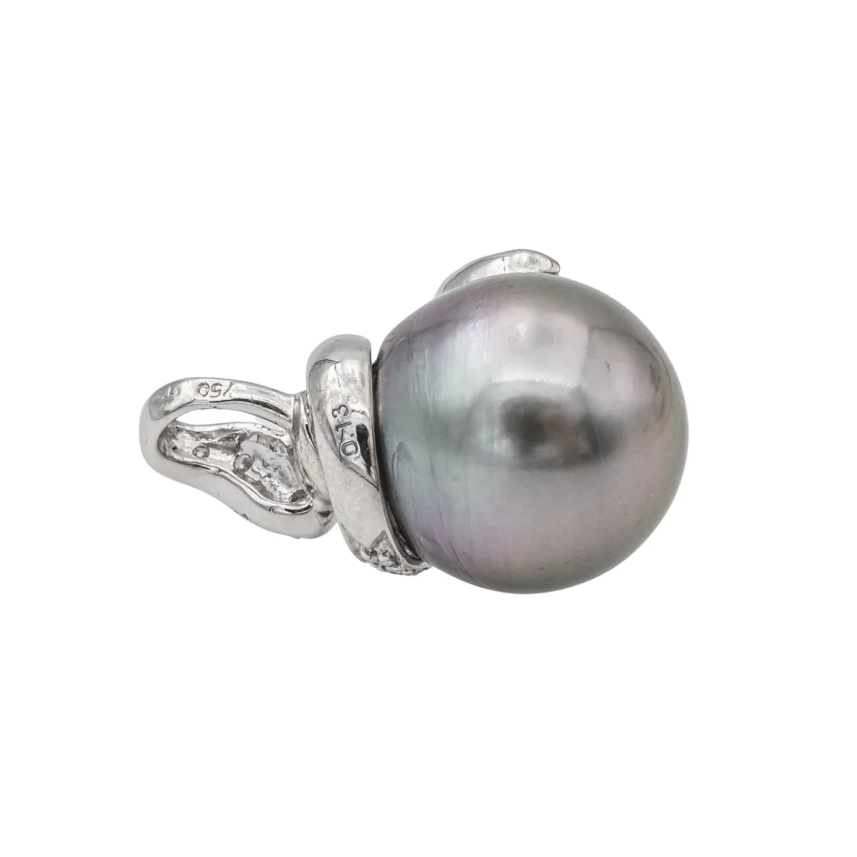 Pendentif Or blanc Perle de tahiti, Diamant – Image 7