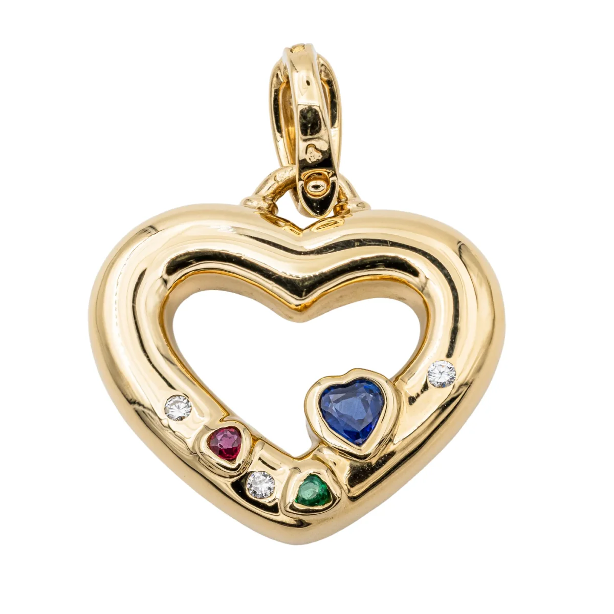 Pendentif Coeur Or jaune Saphir, Diamant, Rubis