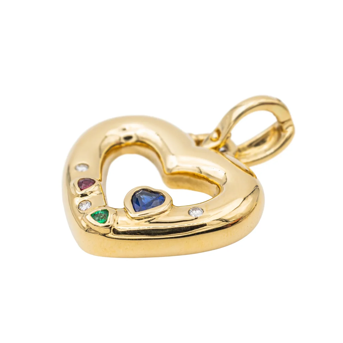 Pendentif Coeur Or jaune Saphir, Diamant, Rubis – Image 4