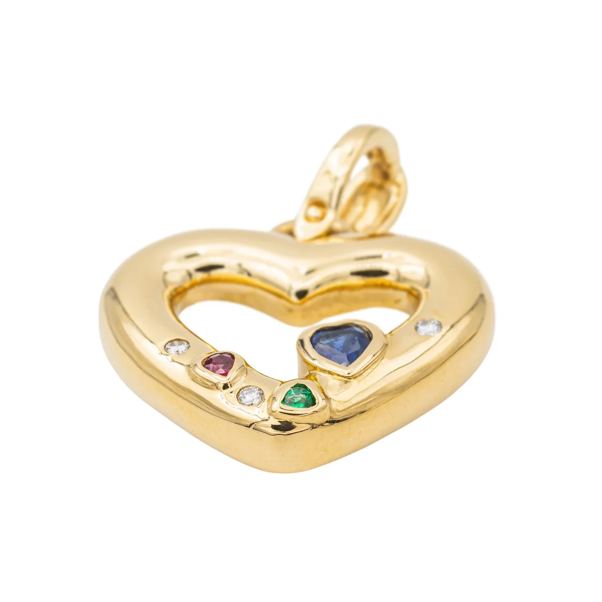 Pendentif Coeur Or jaune Saphir, Diamant, Rubis – Image 5