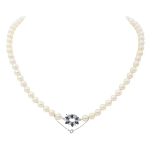 Collier Perle Or blanc Perle, Saphir