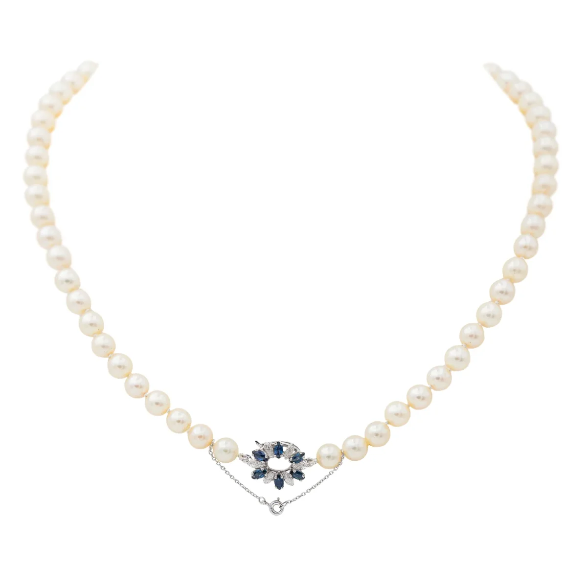 Collier Perle Or blanc Perle, Saphir – Image 2