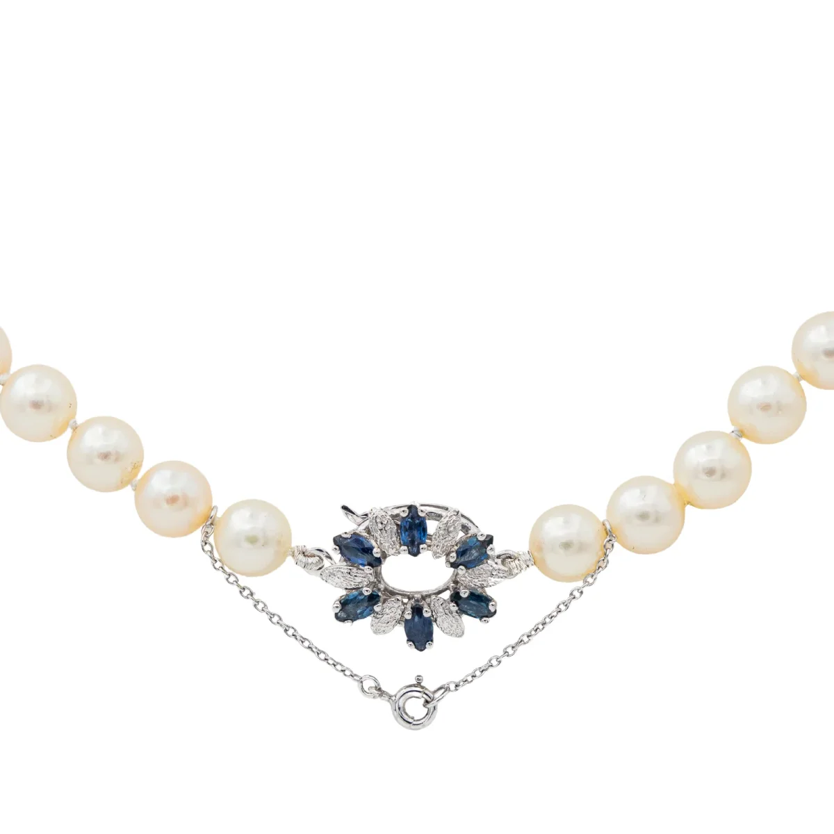 Collier Perle Or blanc Perle, Saphir – Image 5