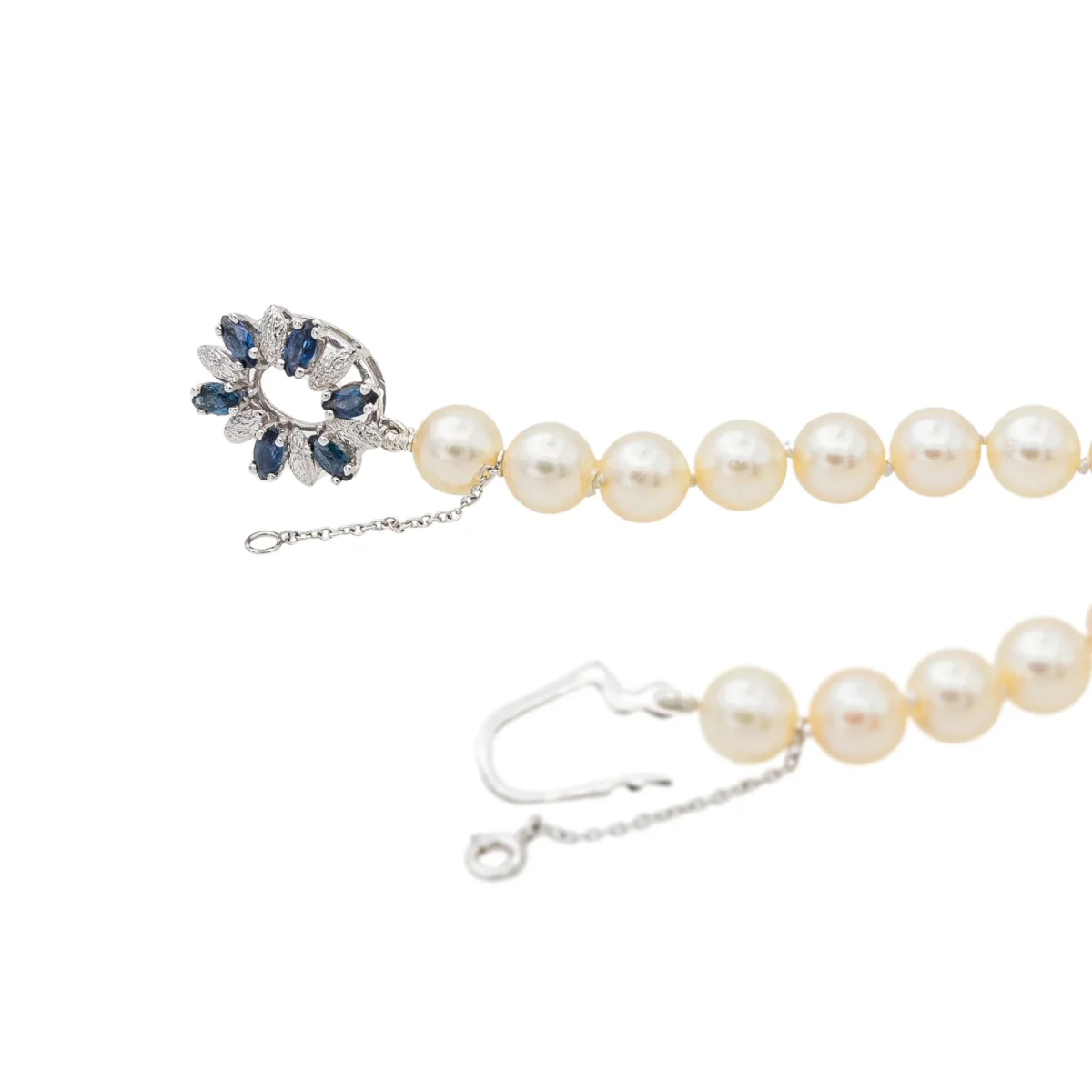 Collier Perle Or blanc Perle, Saphir – Image 8