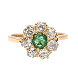 Bague Marguerite Or rose Emeraude, Diamant