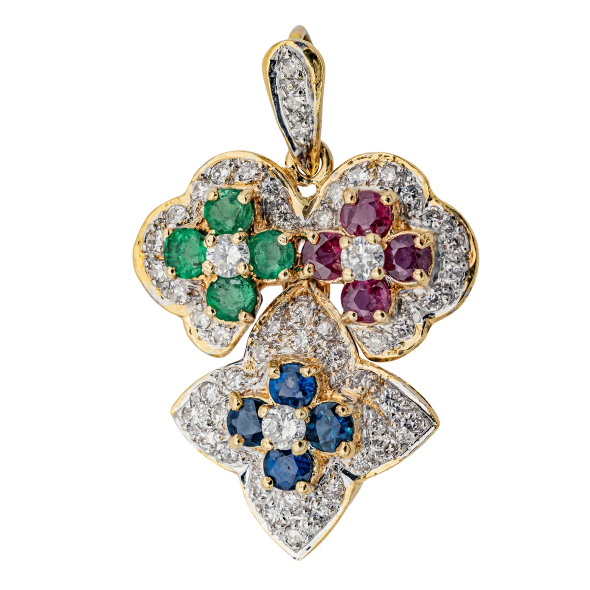 Pendentif Or jaune Diamant, Rubis, Saphir
