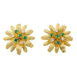 Boucles d'oreilles Or jaune Emeraude, Diamant