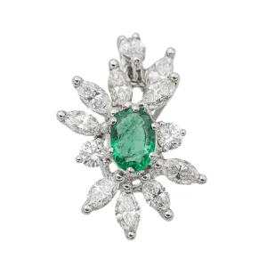 Pendentif Pompadour Or blanc Emeraude, Diamant
