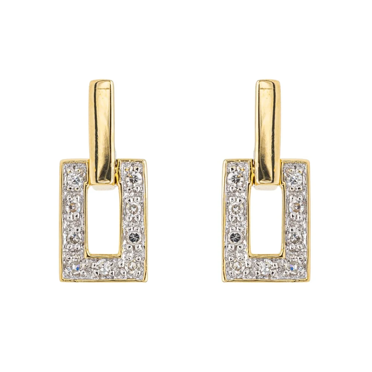 Boucles d'oreilles Puces Or jaune, Or blanc Diamant – Image 2