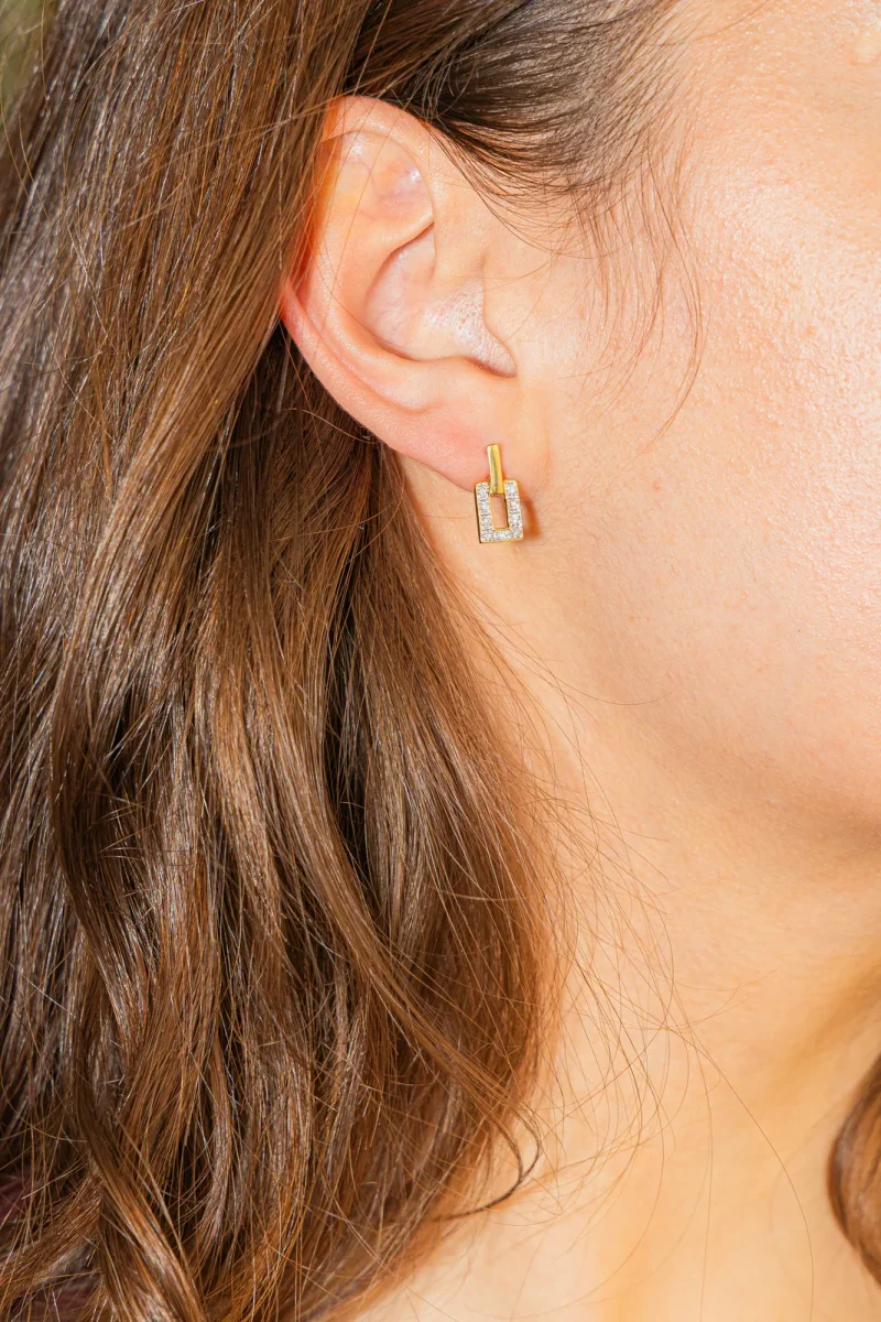 Boucles d'oreilles Puces Or jaune, Or blanc Diamant – Image 3