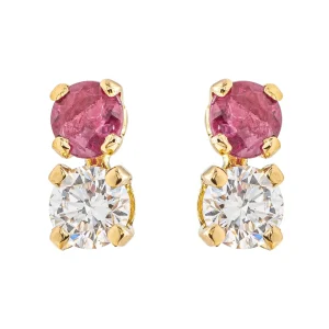 Boucles d'oreilles Puces Or jaune Rubis, Diamant