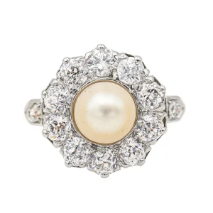 Bague Marguerite Or rose, Platine Perle, Diamant