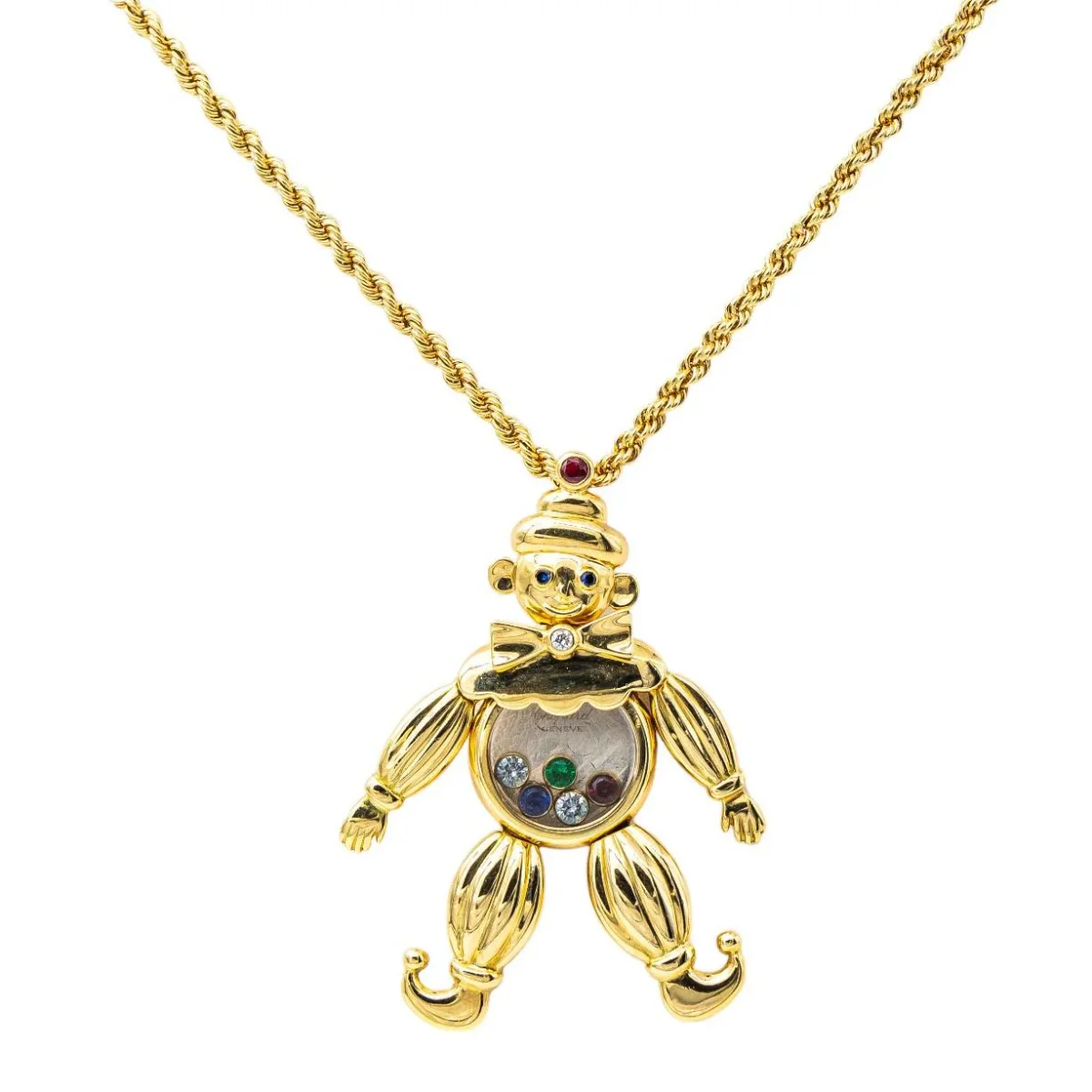 Chopard Collier Happy clown Or jaune Diamant, Rubis, Emeraude