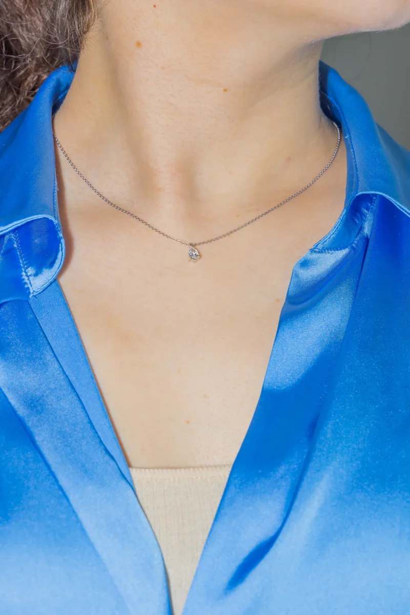 Collier Solitaire Or blanc Diamant – Image 3