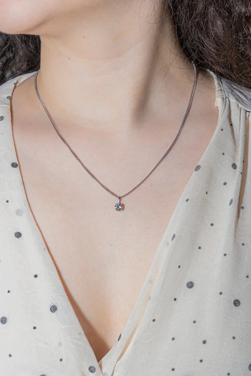 Collier Solitaire Or blanc Diamant – Image 3