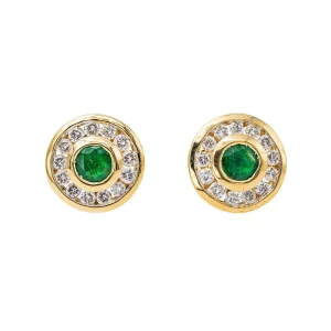 Boucles d'oreilles Puces Or jaune Emeraude, Diamant