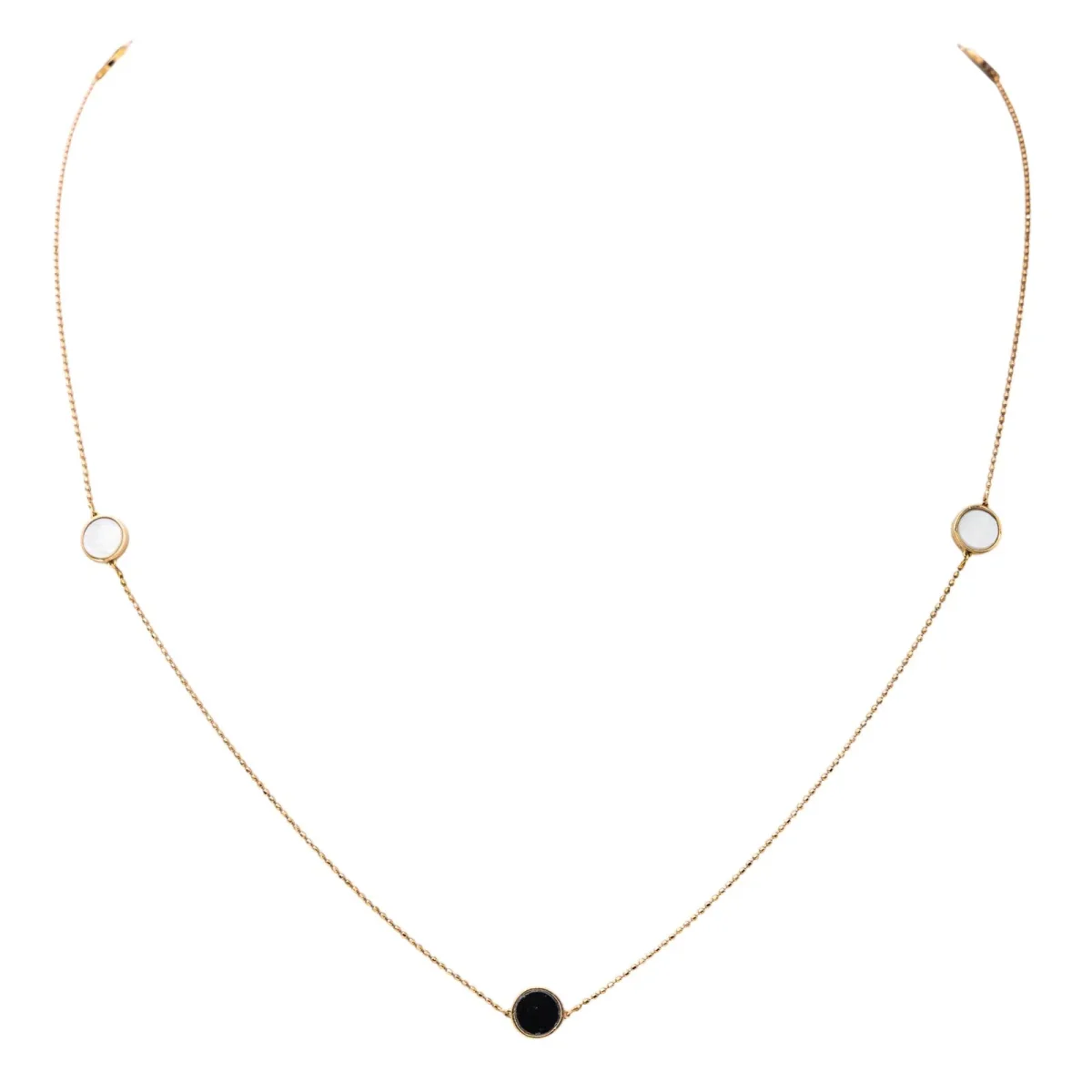 Collier Sautoir Or rose Onyx, Nacre – Image 2