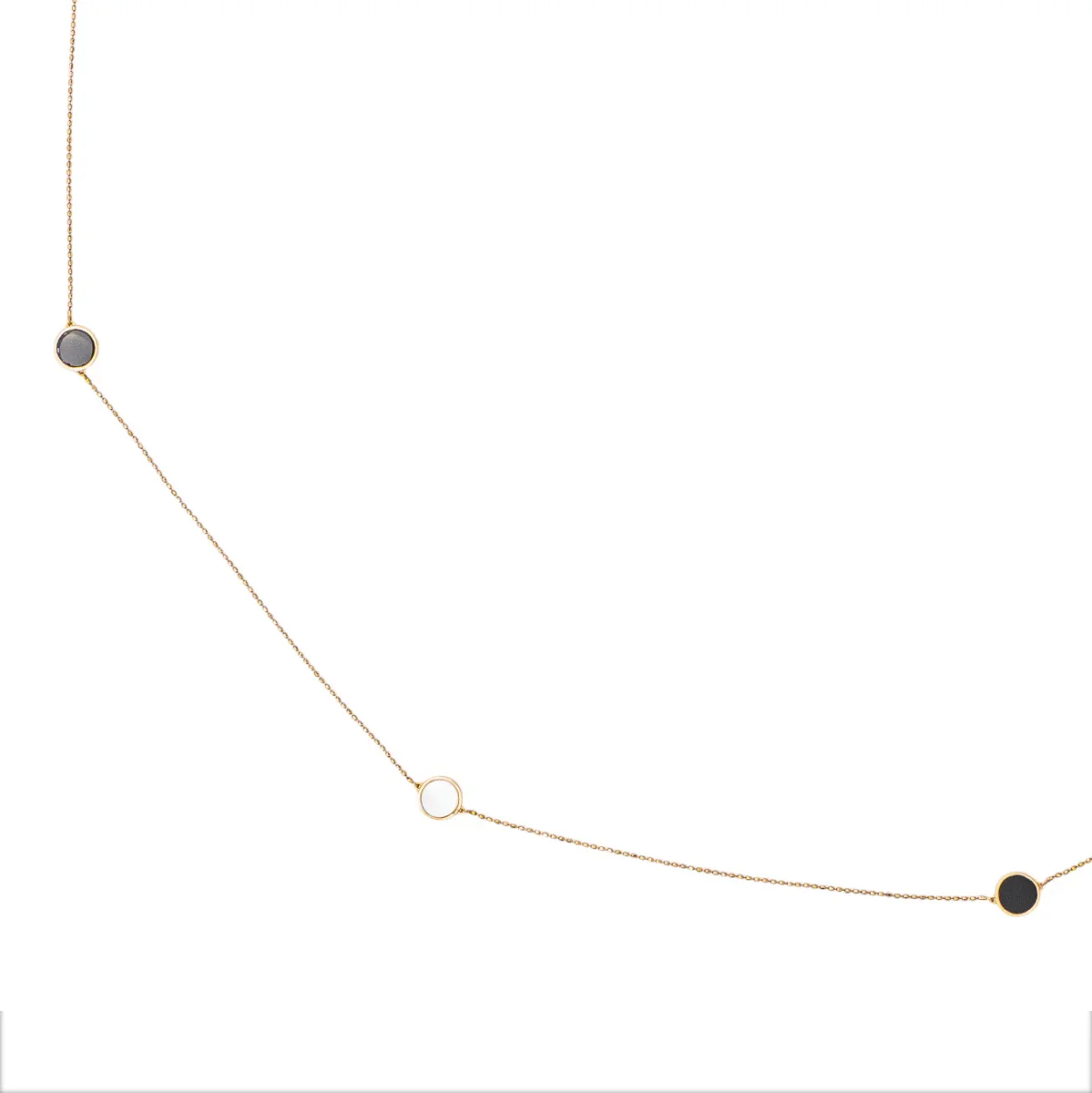 Collier Sautoir Or rose Onyx, Nacre – Image 6