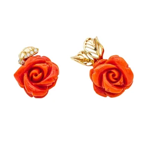 Dior Boucles d'oreilles Dormeuses Pré catelan Or jaune, Or blanc Diamant, Corail