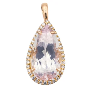 Pendentif Poire Or rose Morganite, Diamant