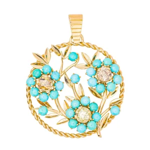 Pendentif Or rose Diamant, Turquoise
