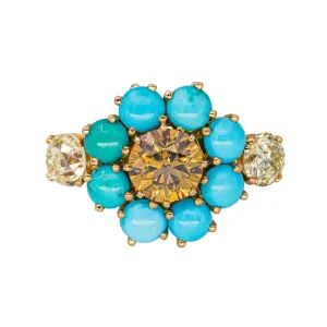 Bague Cocktail Or rose Diamant, Turquoise