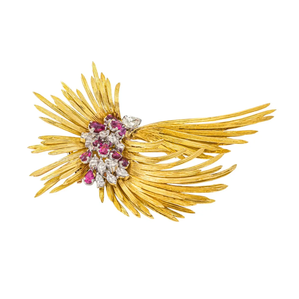 Broche Or jaune, Or rose, Or blanc Rubis, Diamant