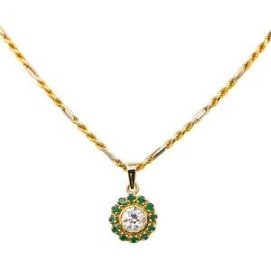 Collier Pendentif Or jaune Diamant, Emeraude