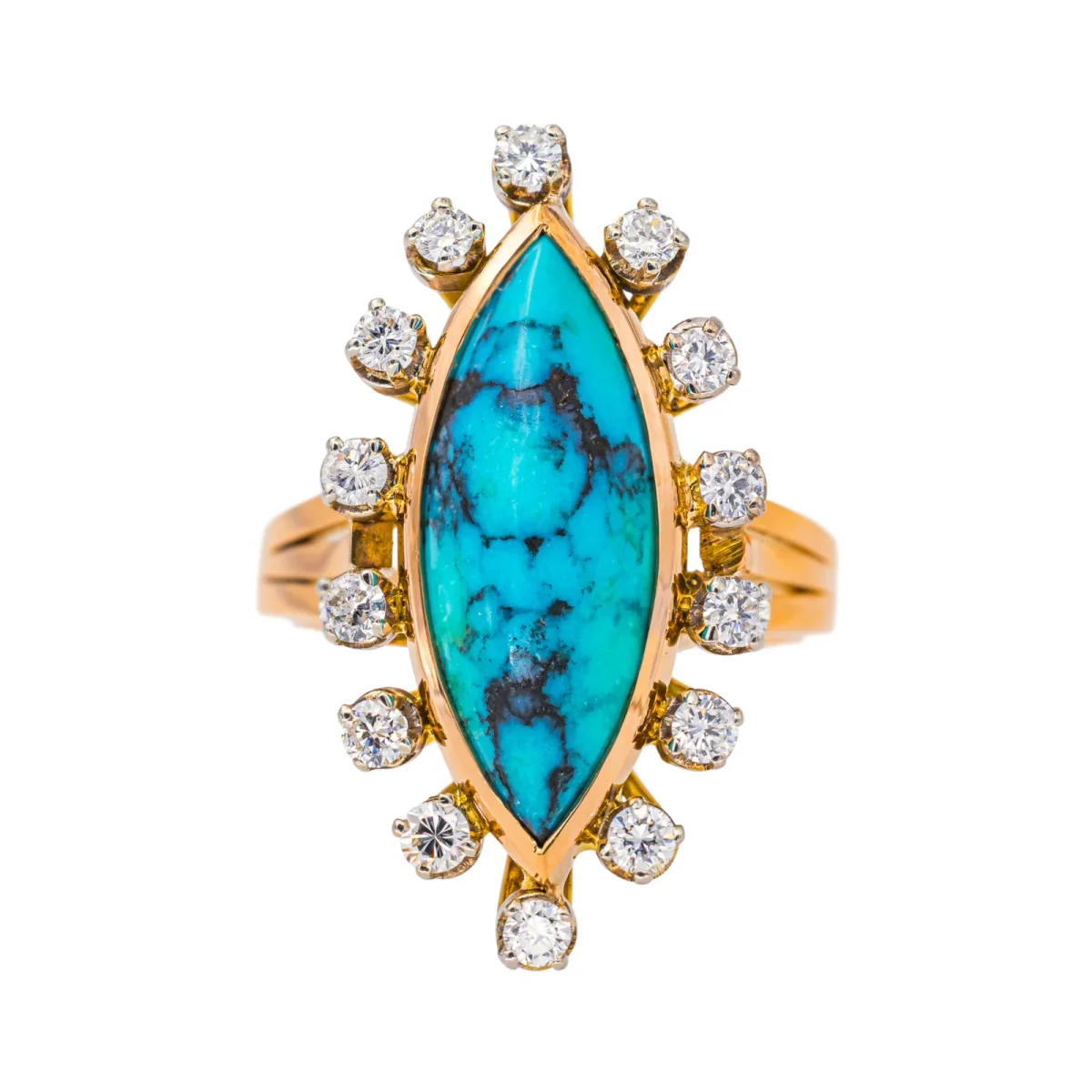 Bague Marquise Or rose Turquoise, Diamant – Image 2