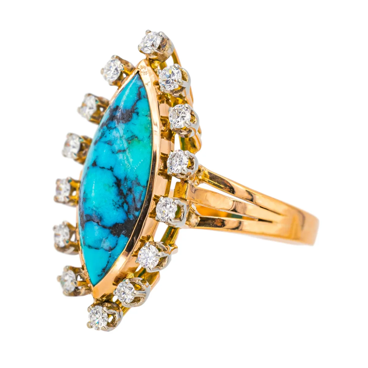Bague Marquise Or rose Turquoise, Diamant – Image 4
