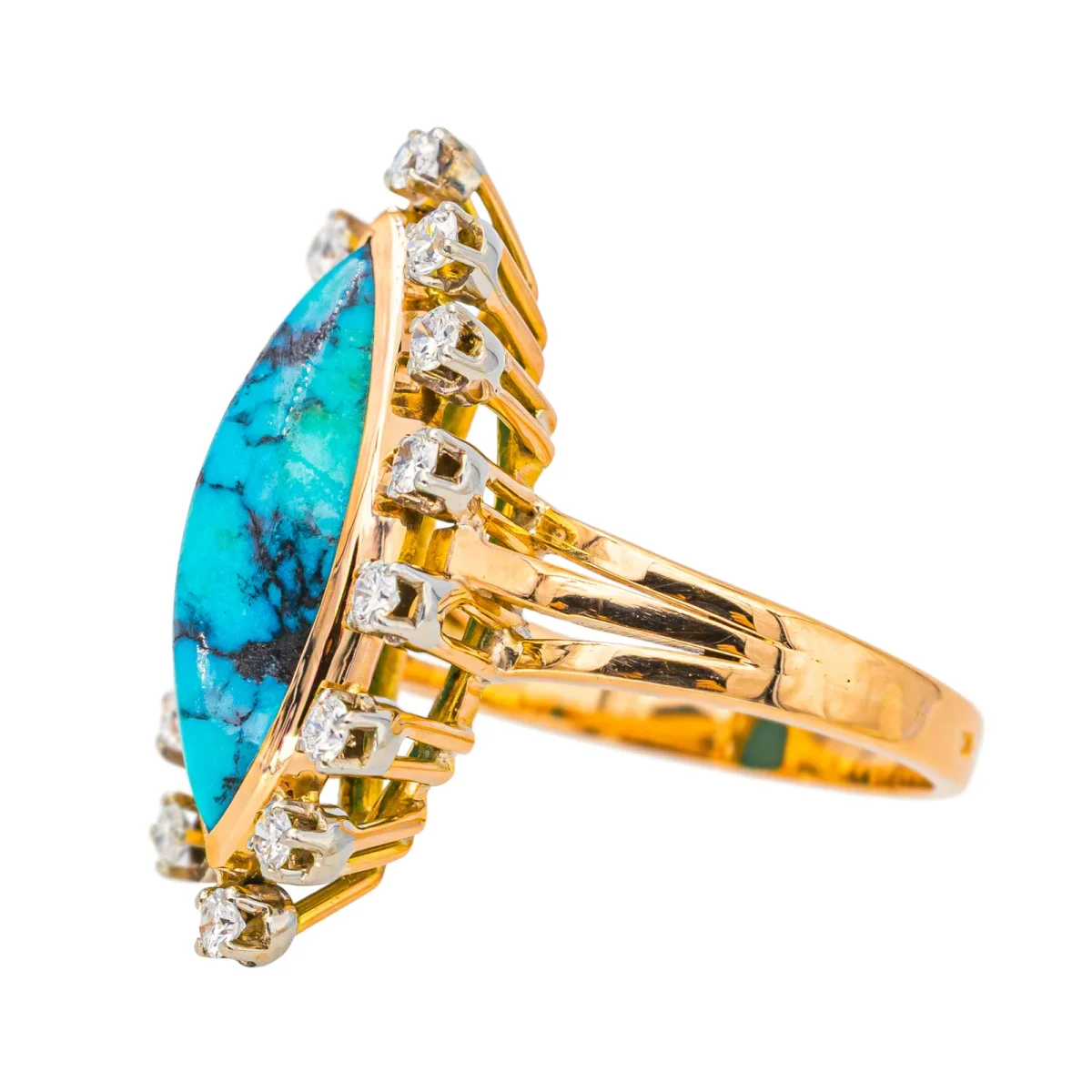 Bague Marquise Or rose Turquoise, Diamant – Image 5
