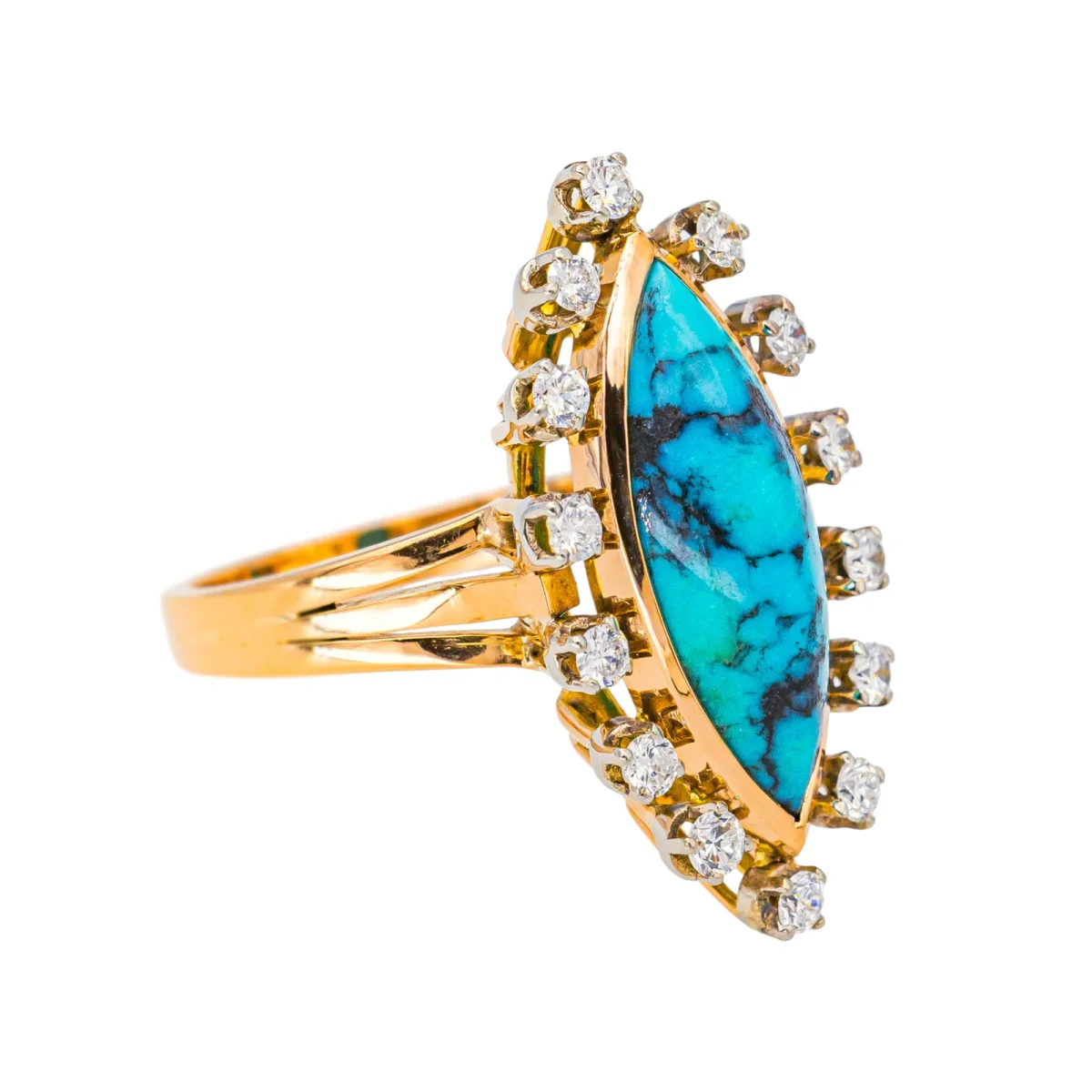 Bague Marquise Or rose Turquoise, Diamant – Image 7