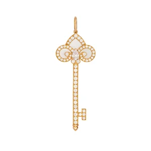 Tiffany & co Pendentif Clé fleur de lys Or rose Diamant, Nacre