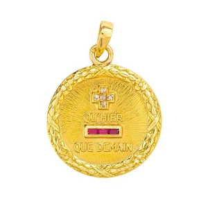 Augis Pendentif Médaille Or jaune Diamant, Rubis