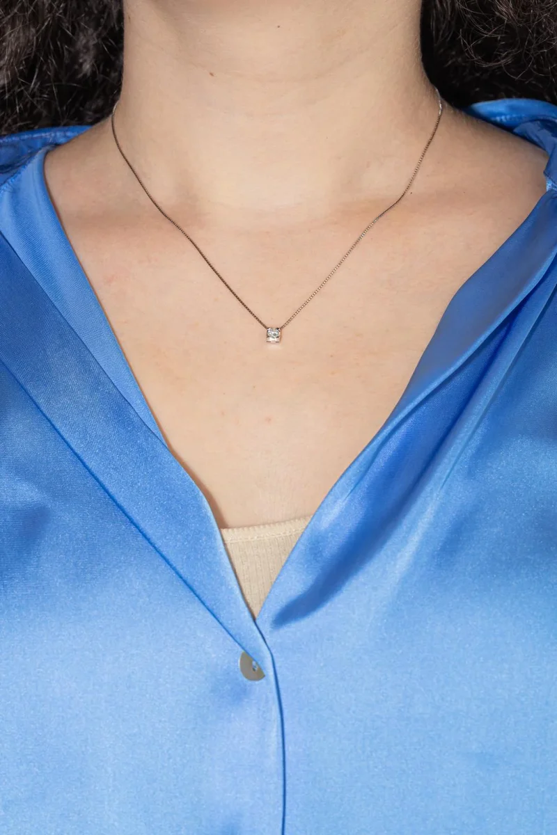 Collier Solitaire Or blanc Diamant – Image 3