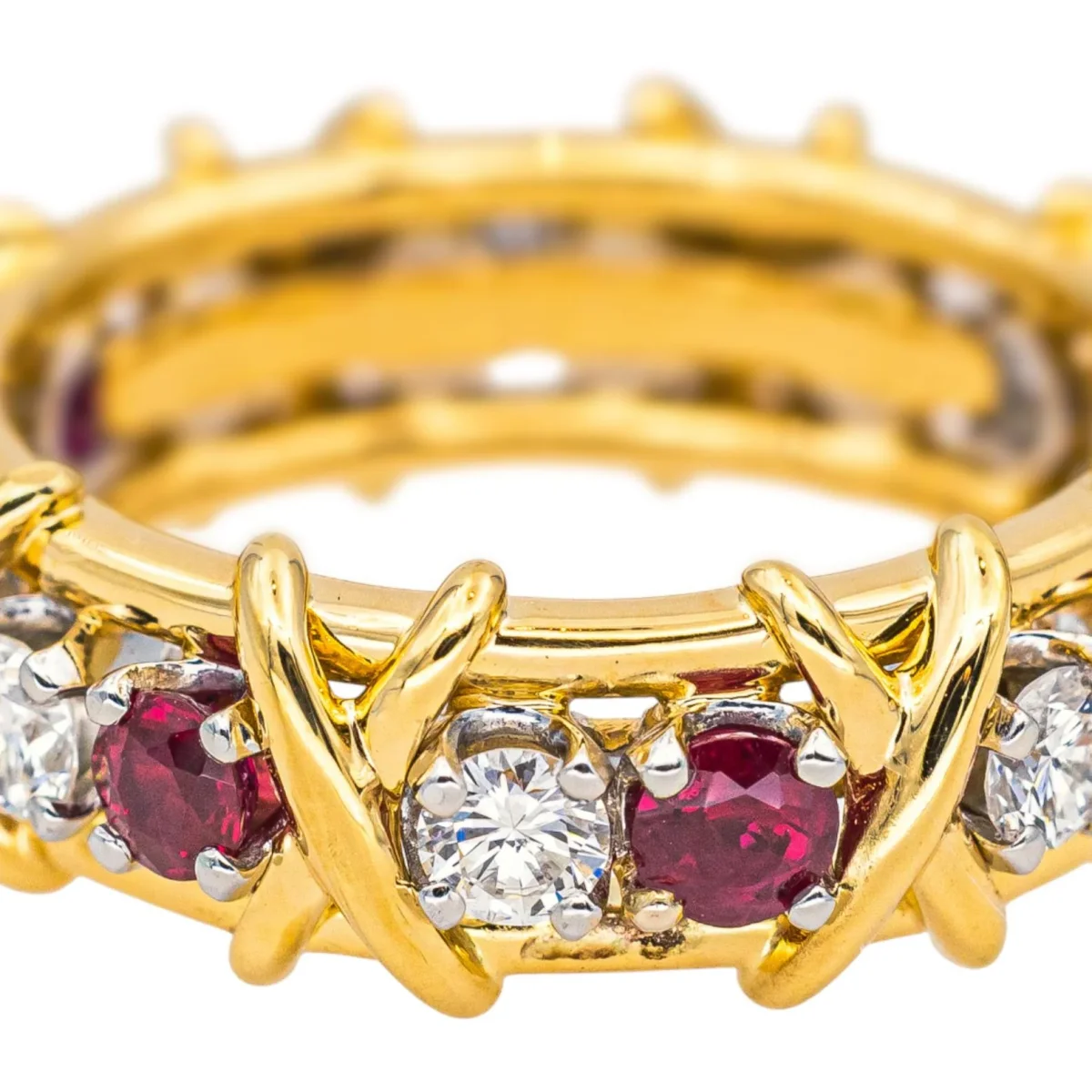 Tiffany & co Bague Sixteen stone Or jaune, Platine Rubis, Diamant – Image 7