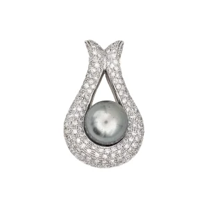 Pendentif Or blanc Perle, Diamant