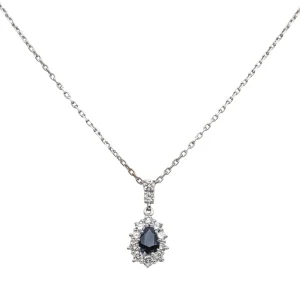 Collier Pendentif Or blanc Saphir, Diamant