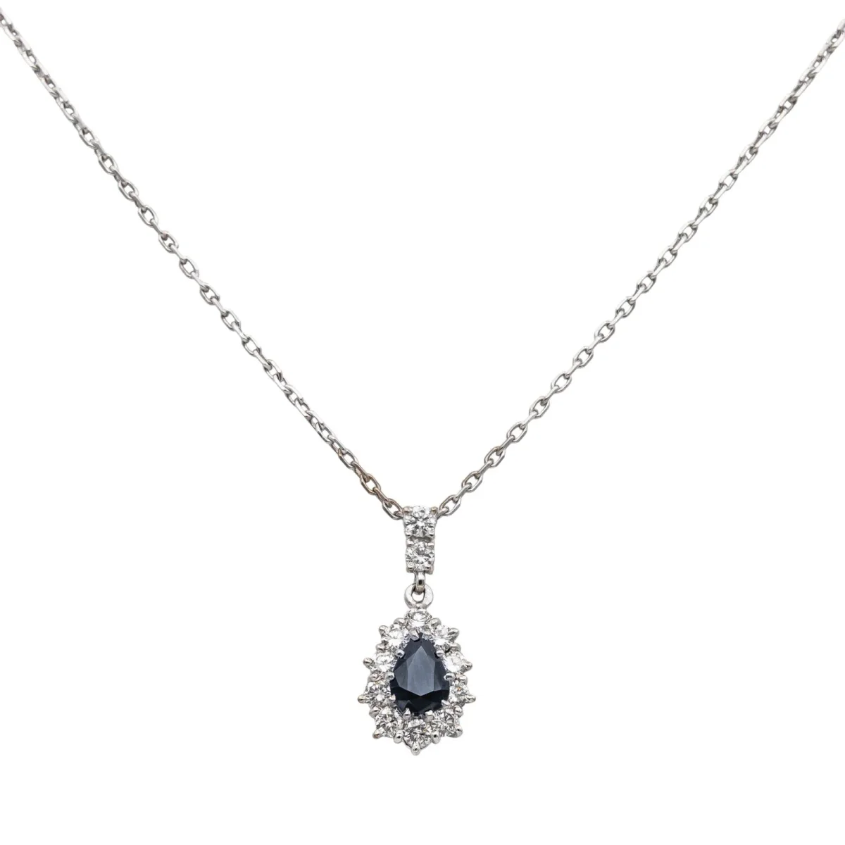 Collier Pendentif Or blanc Saphir, Diamant – Image 2