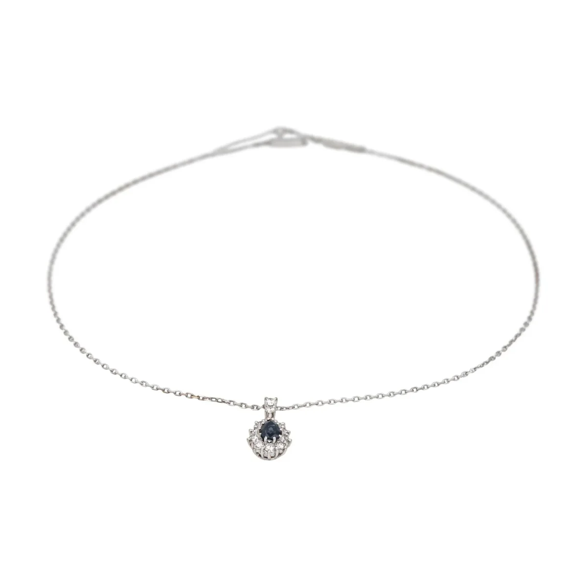 Collier Pendentif Or blanc Saphir, Diamant – Image 4